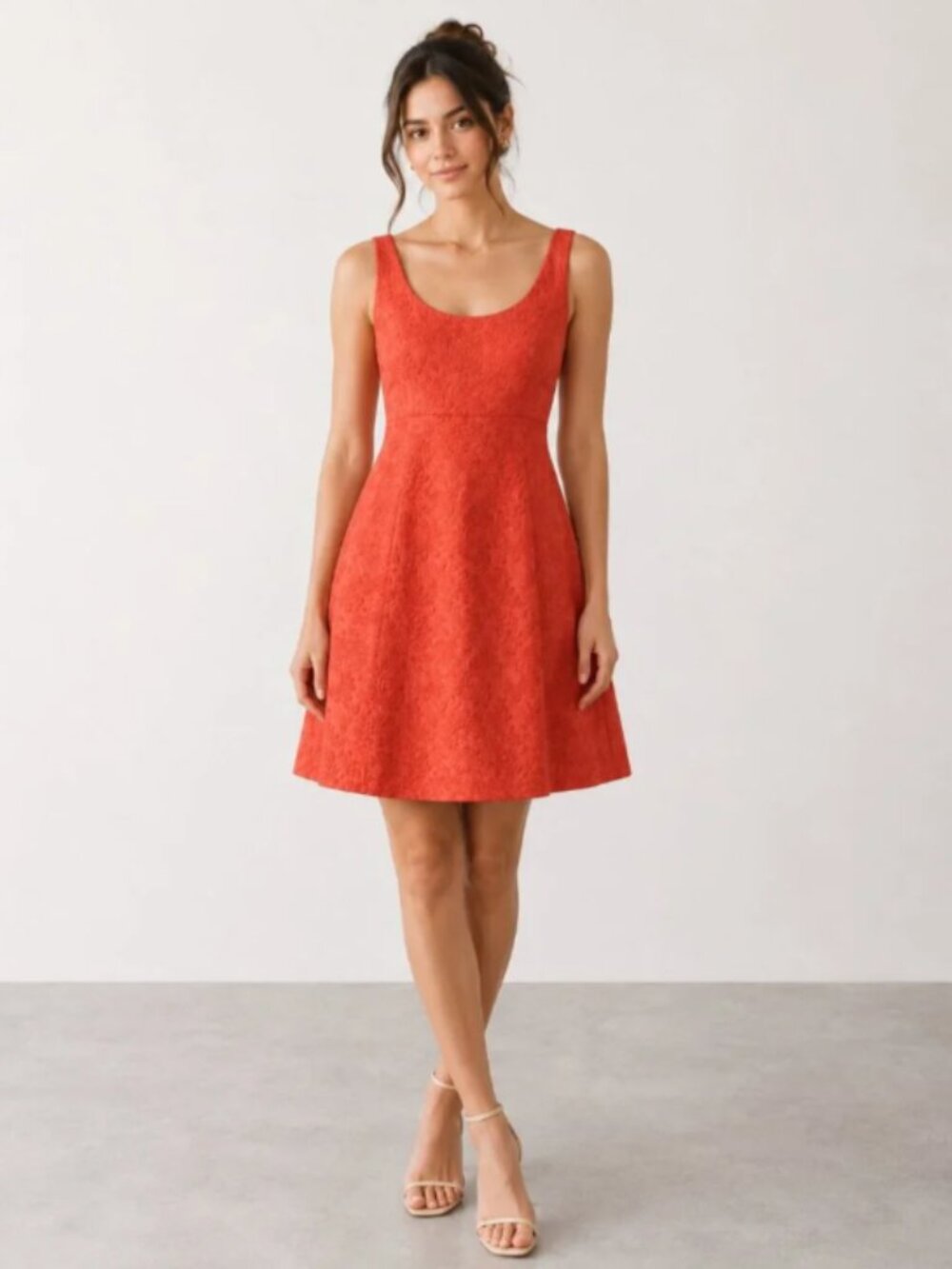 ANTHROPOLOGIE What Comes Around Goes Around Orange Brocade Fit Flare Dress sz 4